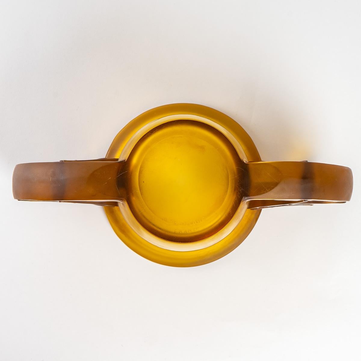 Early 20th Century 1926 René Lalique Pierrefonds Vase in Yellow Amber and Acid Satin Finish Glass