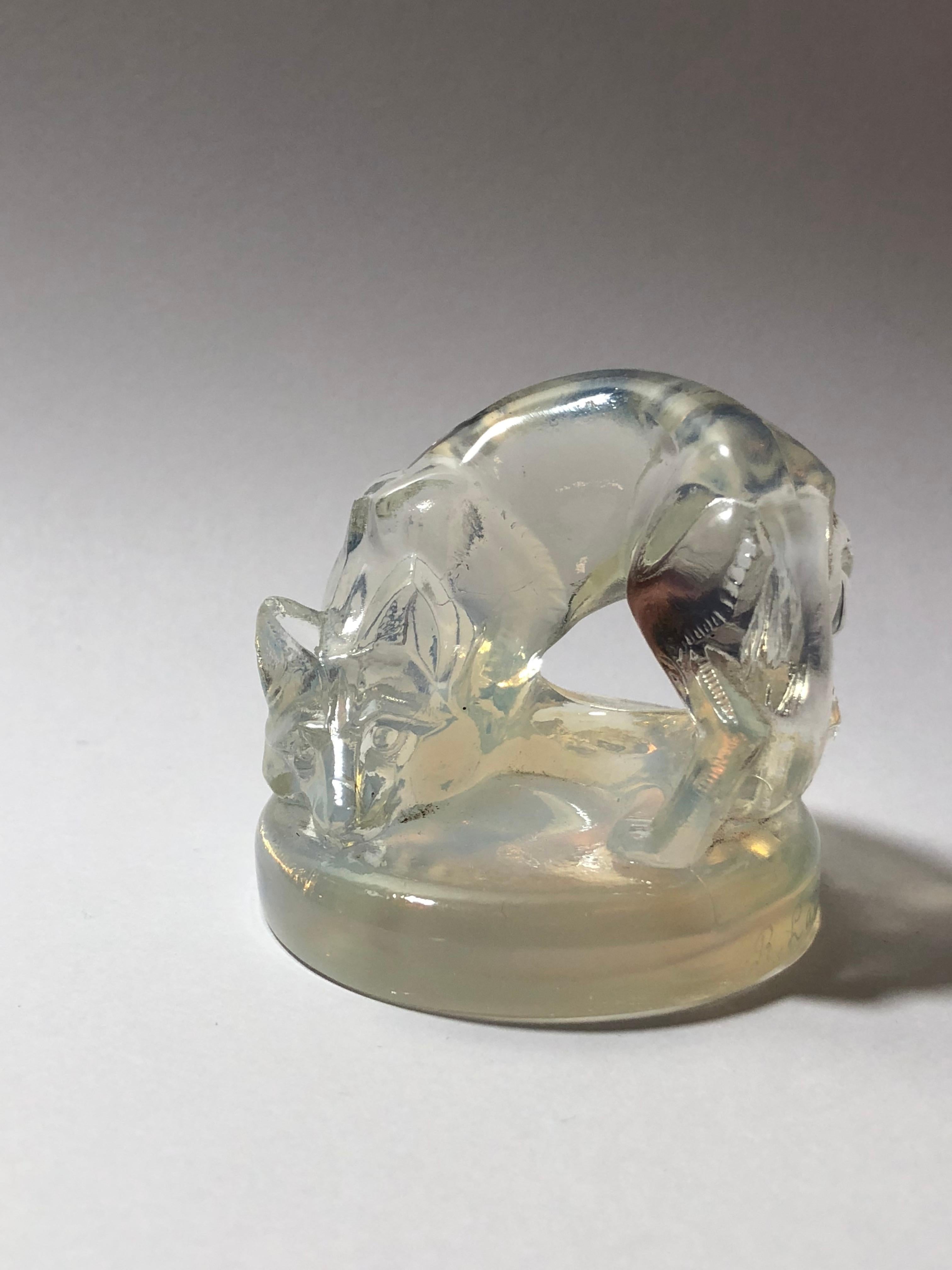 French 1926 René Lalique Renard Seal Opalescent Glass, Fox Figurine