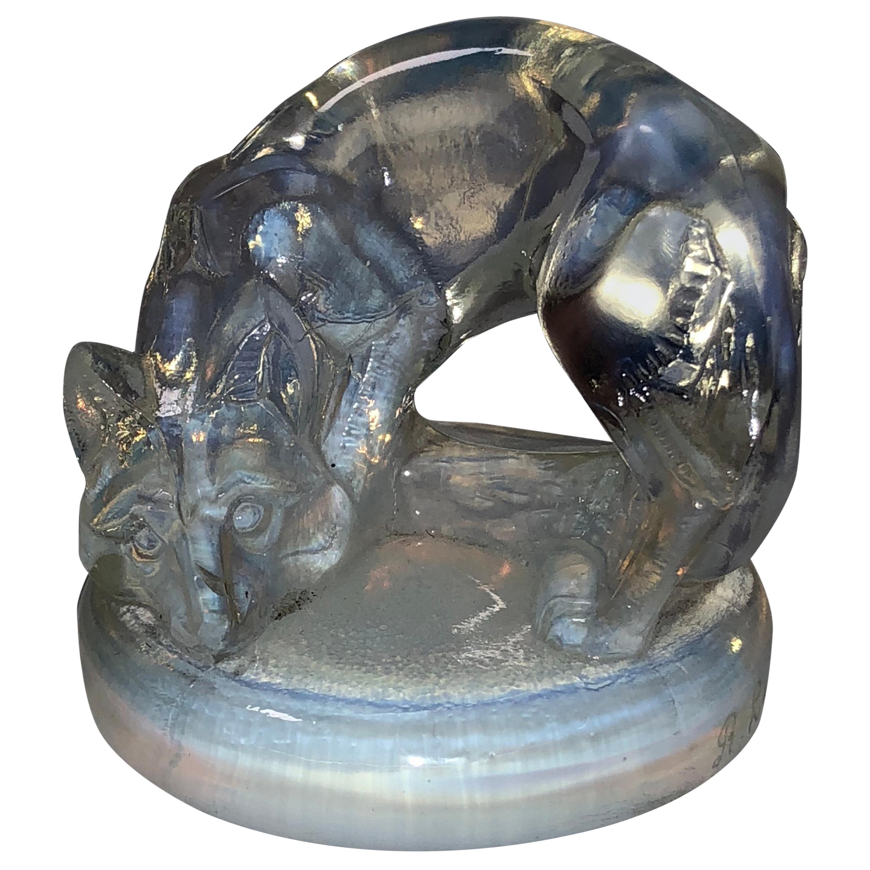 1926 René Lalique Renard Seal Opalescent Glass, Fox Figurine