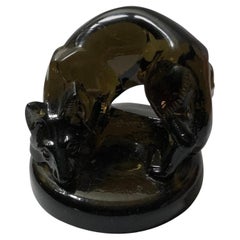 1926 René Lalique Renard Seal Topaz Glass, Fox Figurine