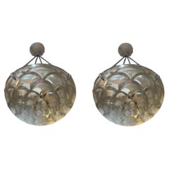 1926 Rene Lalique Rinceaux Pair of Ceiling Lights Chandeliers Glass