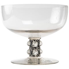 1926 René Lalique Saint Denis Bowl Vase Glass with Black Enamel, Fish Design
