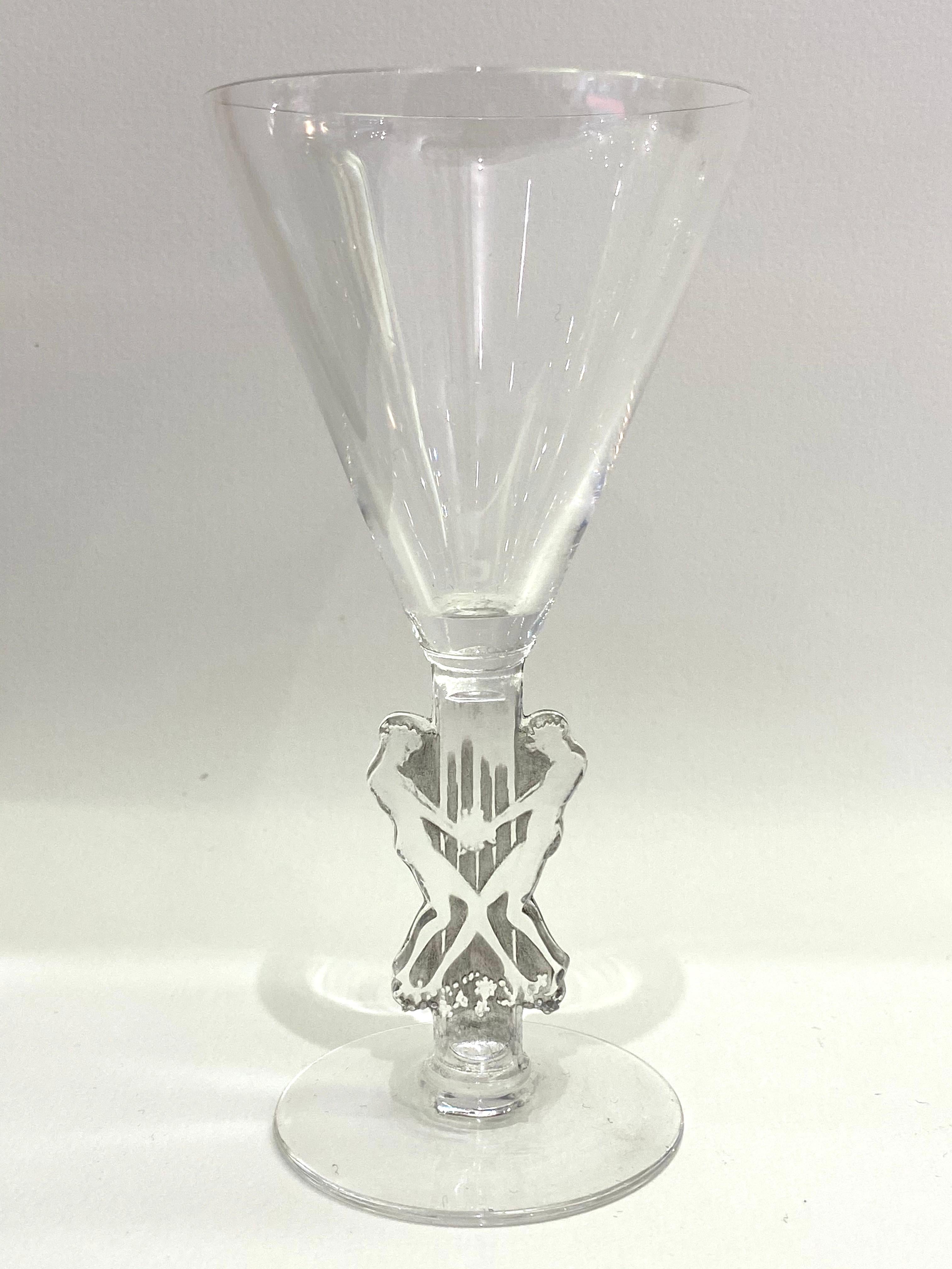 Set of 9 drinking glasses made by René Lalique in 1926. Model is named 