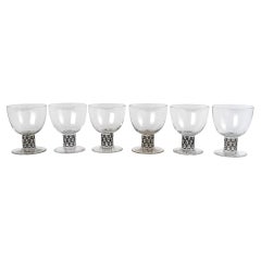 1926 René Lalique Set of 6 Water Glasses Saint Nabor Glass with Black Enamel