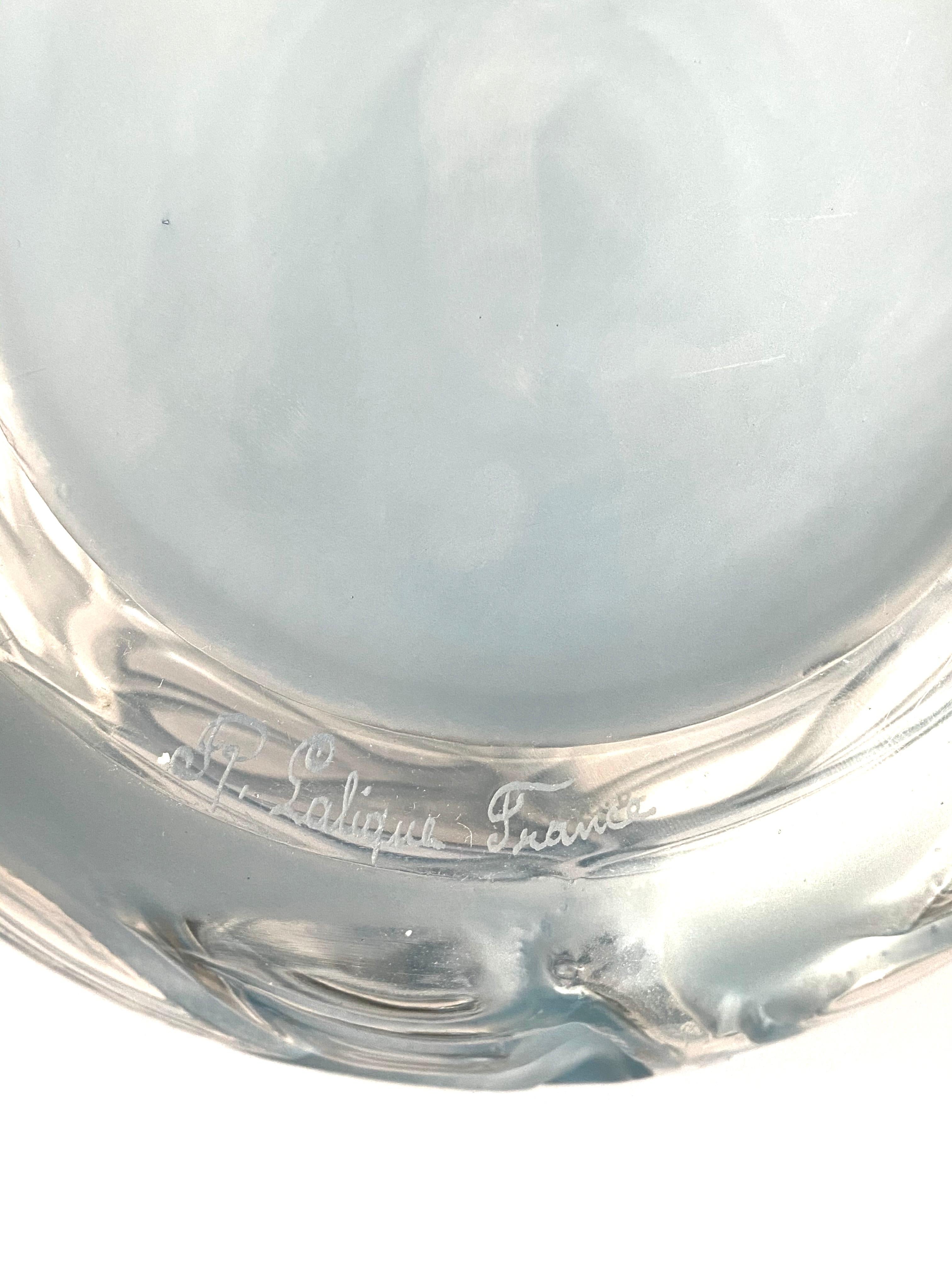 Early 20th Century 1926 René Lalique Sophora Vase in Clear & Frosted Glass with Blue Patina Leaves