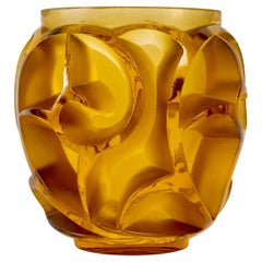 1926 René Lalique Tourbillons Vase in Yellow Amber Honey Glass, Suzanne Lalique