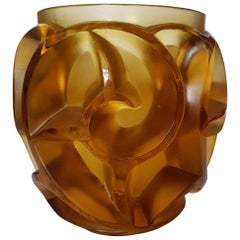 1926 René Lalique Tourbillons Vase in Yellow Glass, Suzanne Lalique Design