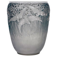 1926 Rene Lalique - Vase Aigrettes Frosted Glass with Blue Patina