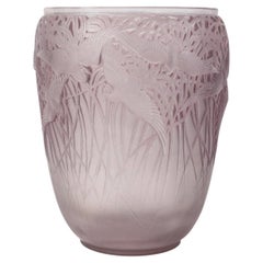 1926 Rene Lalique Vase Aigrettes in Amethyst Glass with Amethyst Blue Patina