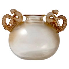 1926 René Lalique Vase Bouchardon Frosted Glass with Sepia Patina