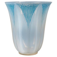 Antique 1926 Rene Lalique - Vase Campanule Cased Opalescent Glass with Blue Patina