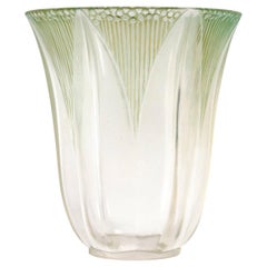 1926 Rene Lalique Vase Campanule in Frosted Glass with Green Patina