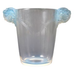 1926 René Lalique Vase Chamarande Opalescent Glass with Blue Patina