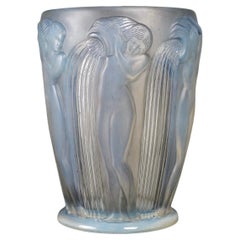 Antique 1926 Rene Lalique Vase Danaides Opalescent Glass Grey Patina, Pouring Women
