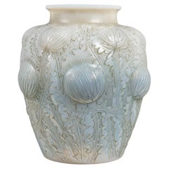 1926 Rene Lalique - Vase Domremy Cased Opalescent Glass with Blue Grey Patina