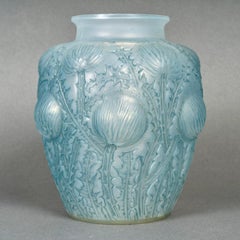 1926 Rene Lalique - Vase Domremy Cased Opalescent Glass with Blue Patina