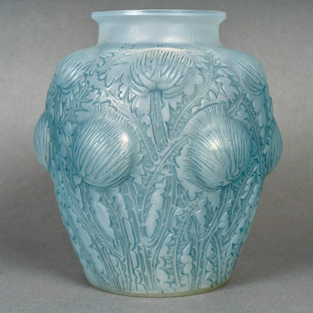 Art Deco 1926 Rene Lalique - Vase Domremy Cased Opalescent Glass with Blue Patina