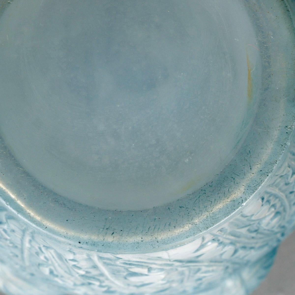 Molded 1926 Rene Lalique - Vase Domremy Cased Opalescent Glass with Blue Patina
