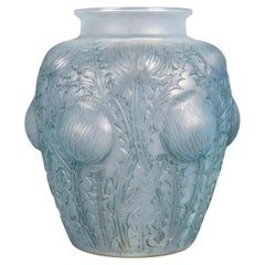 1926 Rene Lalique - Vase Domremy Cased Opalescent Glass with Blue Patina