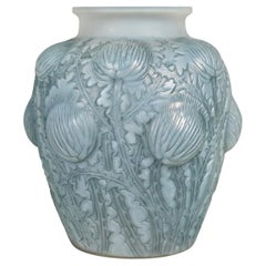 1926 Rene Lalique - Vase Domremy Cased Opalescent Glass with Blue Patina