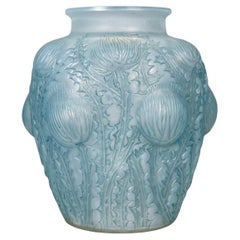 1926 Rene Lalique - Vase Domremy Cased Opalescent Glass with Blue Patina