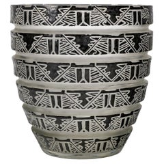 1926 René Lalique, Vase Lagamar Frosted Glass with Original Black Enamel