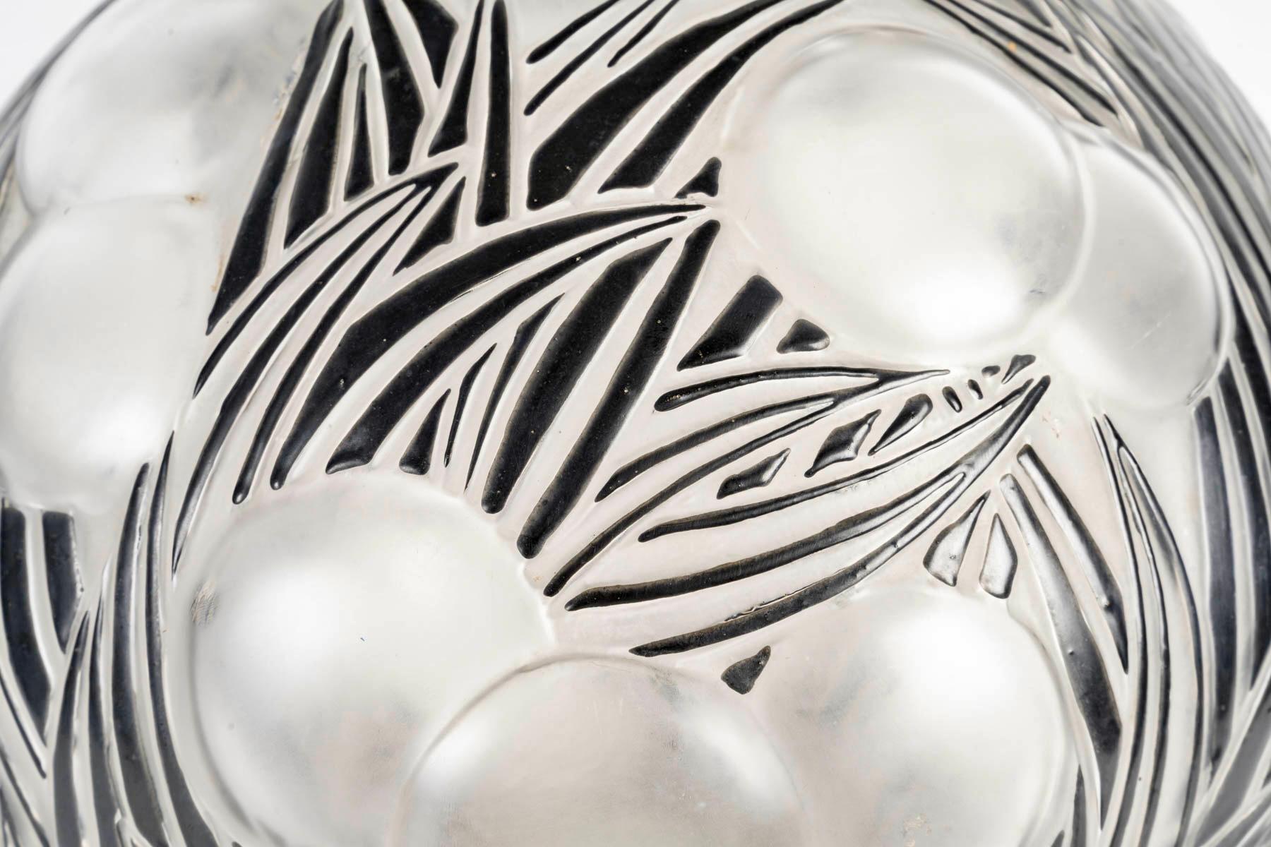 French 1926 René Lalique - Vase Oranges Frosted Glass with Original Black Enamel