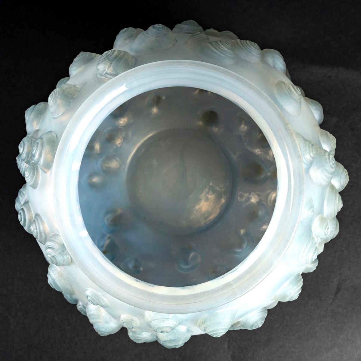 French 1926 René Lalique - Vase Palissy Double Cased Opalescent Glass with Blue Patina