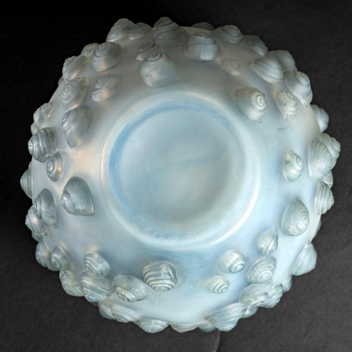 Molded 1926 René Lalique - Vase Palissy Double Cased Opalescent Glass with Blue Patina