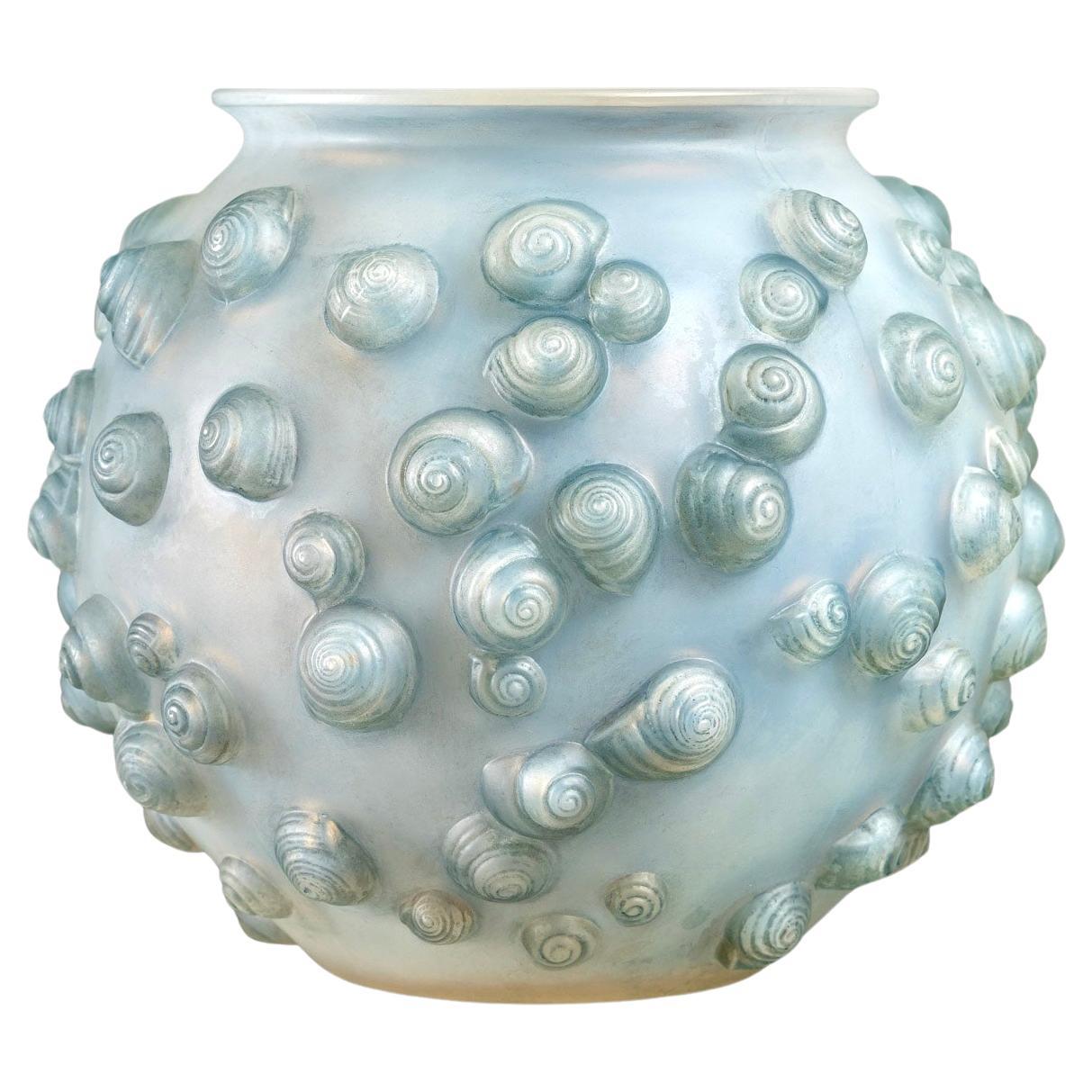 1926 René Lalique - Vase Palissy Double Cased Opalescent Glass with Blue Patina