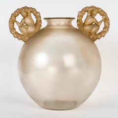 1926 René Lalique Vase Ronsard Glass with Sepia Patina