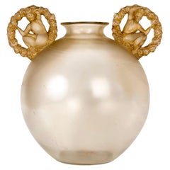 1926 René Lalique Vase Ronsard Glas mit Sepia Patina