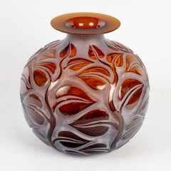 1926 Rene Lalique - Vase Sophora Red Amber Glass with White Patina