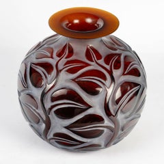 1926 Rene Lalique - Vase Sophora Red Amber Glass with White Patina
