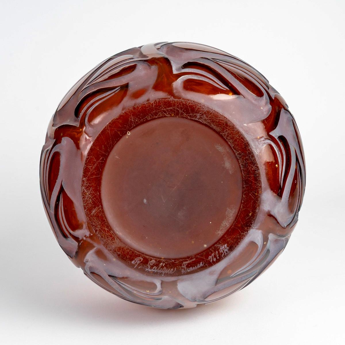 Early 20th Century 1926 Rene Lalique - Vase Sophora Red Amber Glass with White Patina