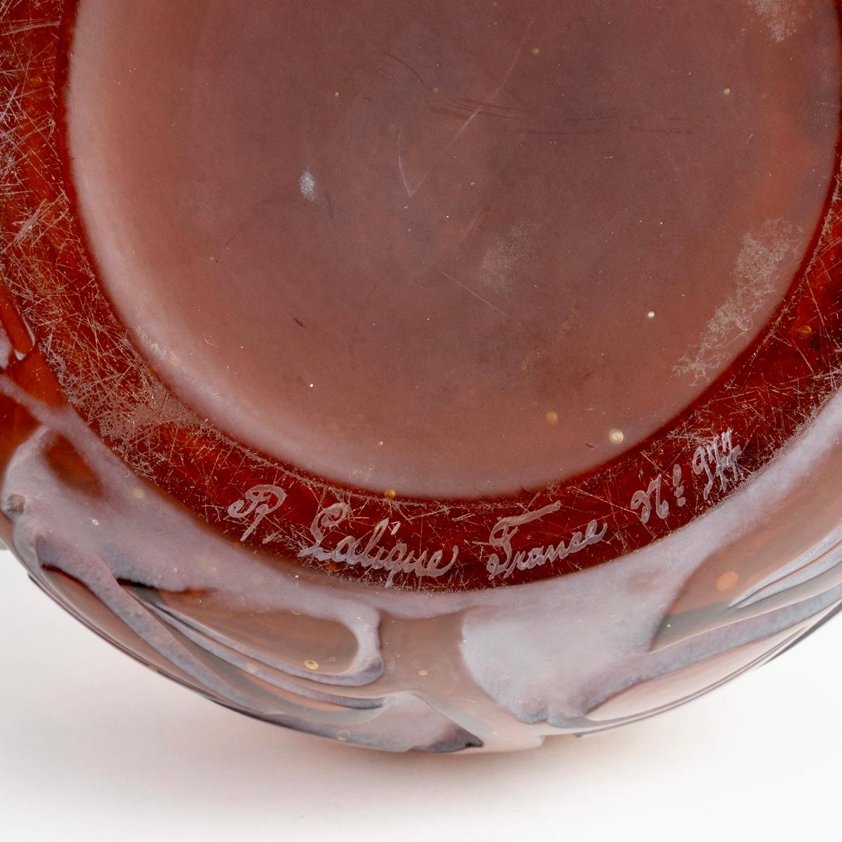 Blown Glass 1926 Rene Lalique - Vase Sophora Red Amber Glass with White Patina