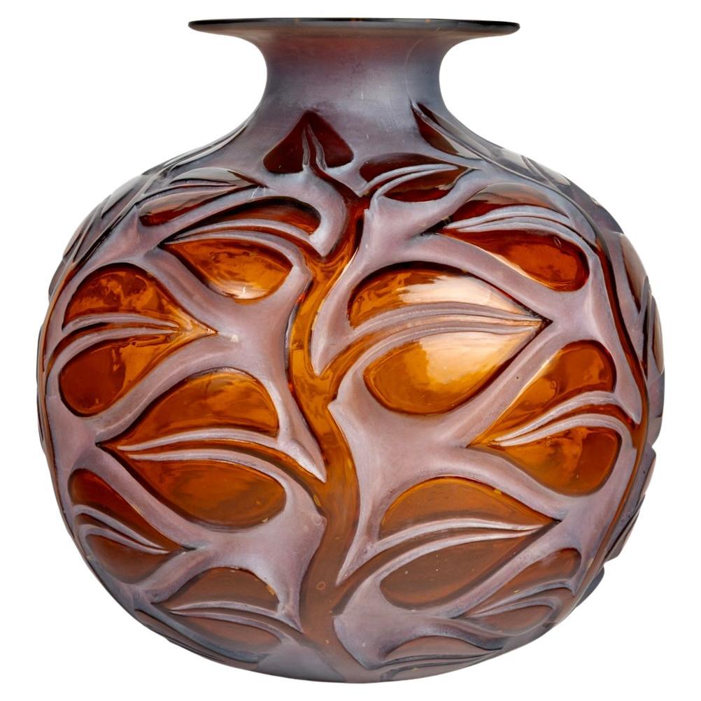 1926 Rene Lalique - Vase Sophora Red Amber Glass with White Patina