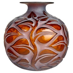 1926 Rene Lalique - Vase Sophora Red Amber Glass with White Patina