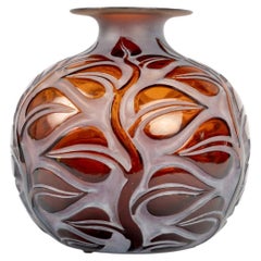 1926 Rene Lalique - Vase Sophora Red Amber Glass with White Patina