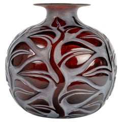 1926 Rene Lalique - Vase Sophora Red Amber Glass with White Patina