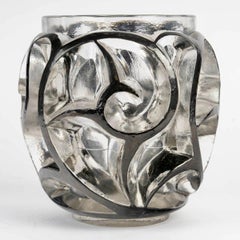 1926 René Lalique Vase Tourbillons Glass with Original Black Enamel