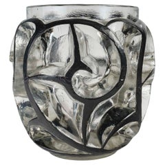 1926 René Lalique Vase Tourbillons Verre avec émail noir d'origine