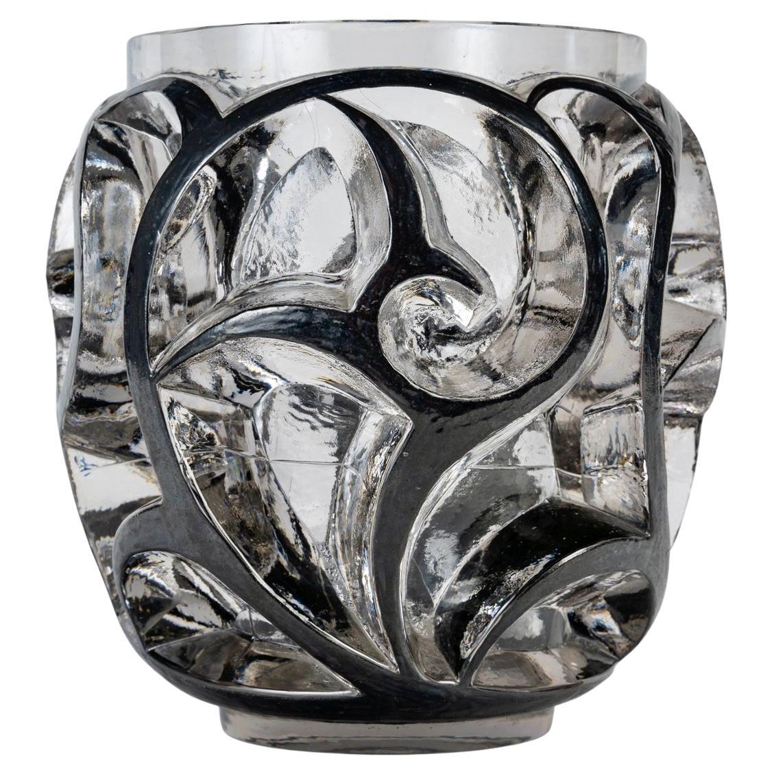 1926 Jarrón René Lalique Tourbillons Cristal con esmalte negro original