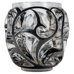 Antique 1926 René Lalique Vase Tourbillons Glass with Original Black Enamel
