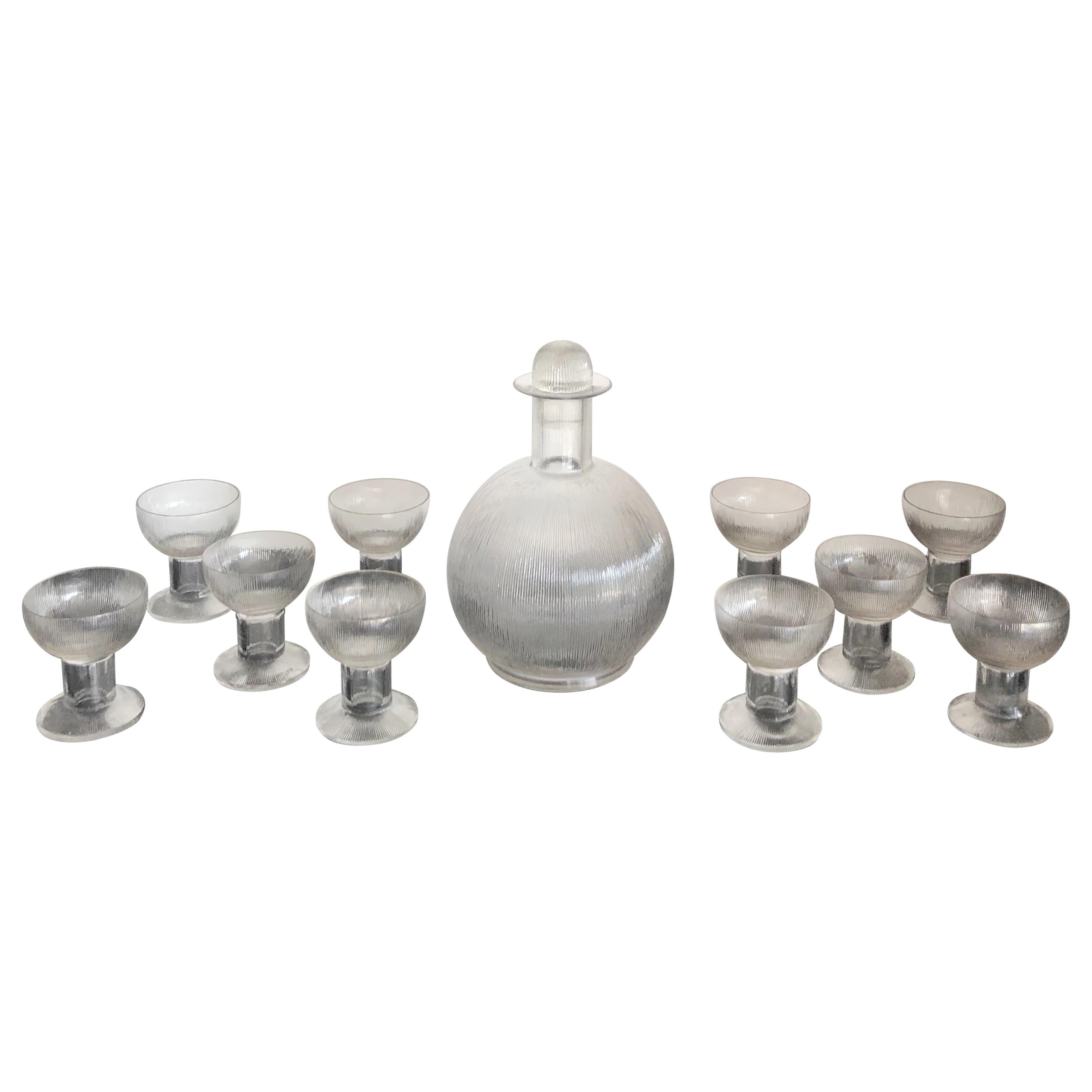 1926 Rene Lalique Wingen Set 11 Pieces Drinking Glasses Stems and Decanter