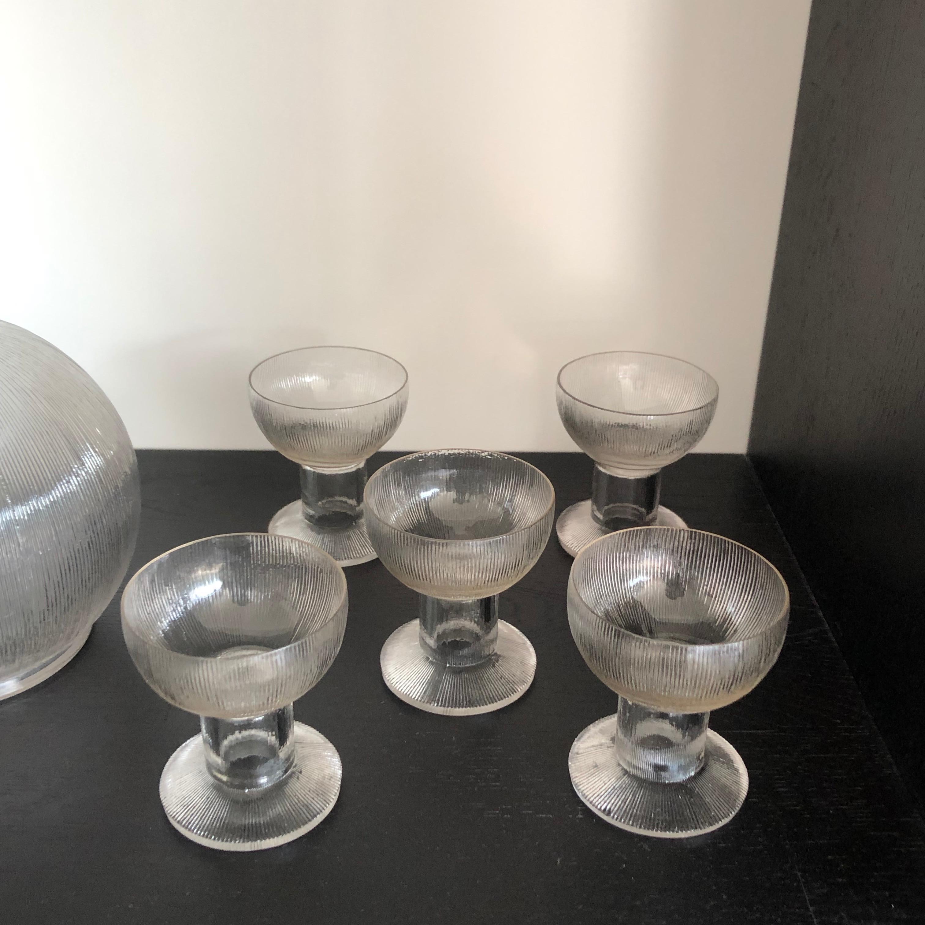 French 1926 Rene Lalique Wingen Set 11 Pieces Drinking Glasses Stems and Decanter