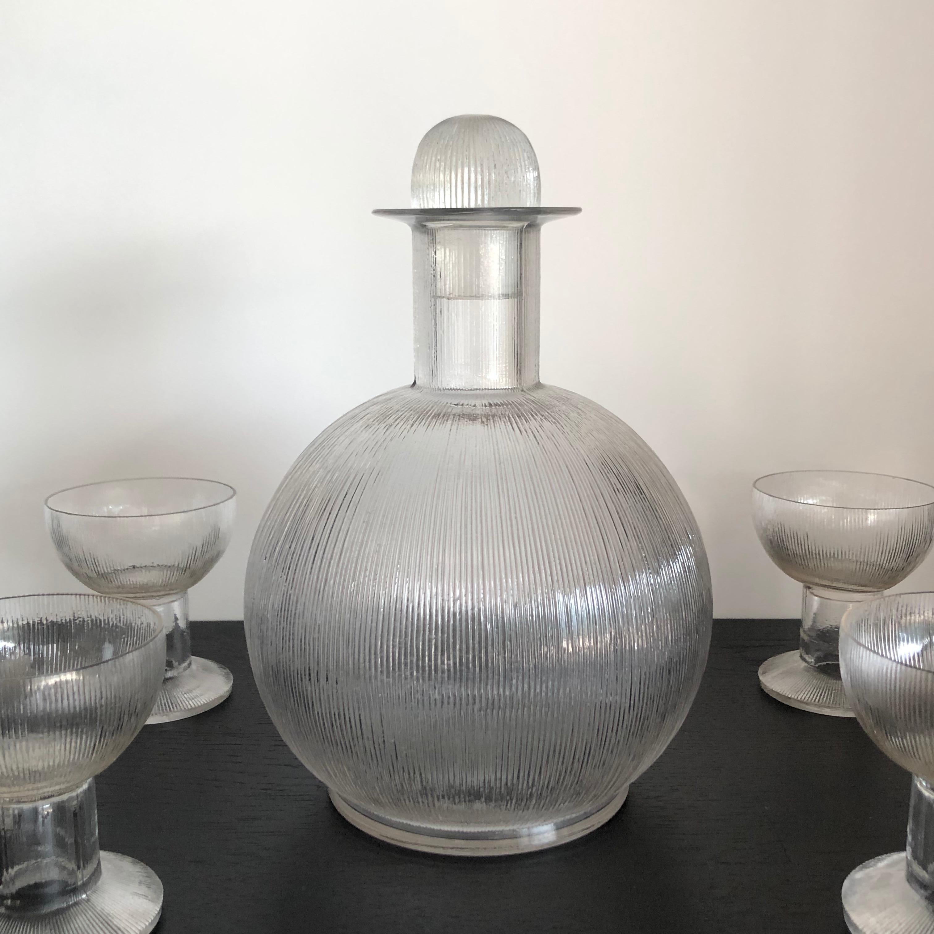 Molded 1926 Rene Lalique Wingen Set 11 Pieces Drinking Glasses Stems and Decanter