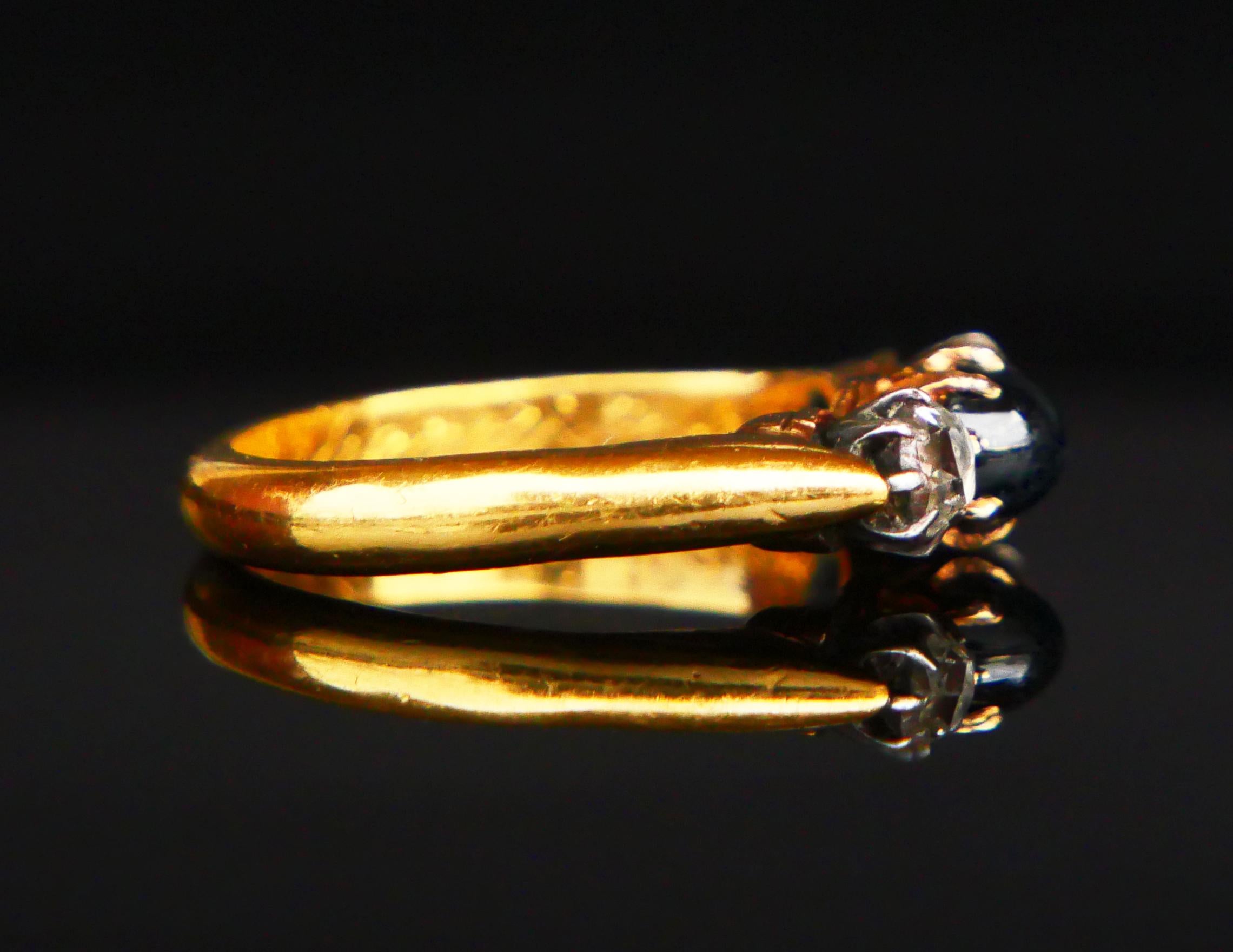 1926 Ring 3 stones natural 0.8ct Sapphire 0.5ctw Diamonds 23K Gold ØUS 7.25/ 6gr For Sale 8