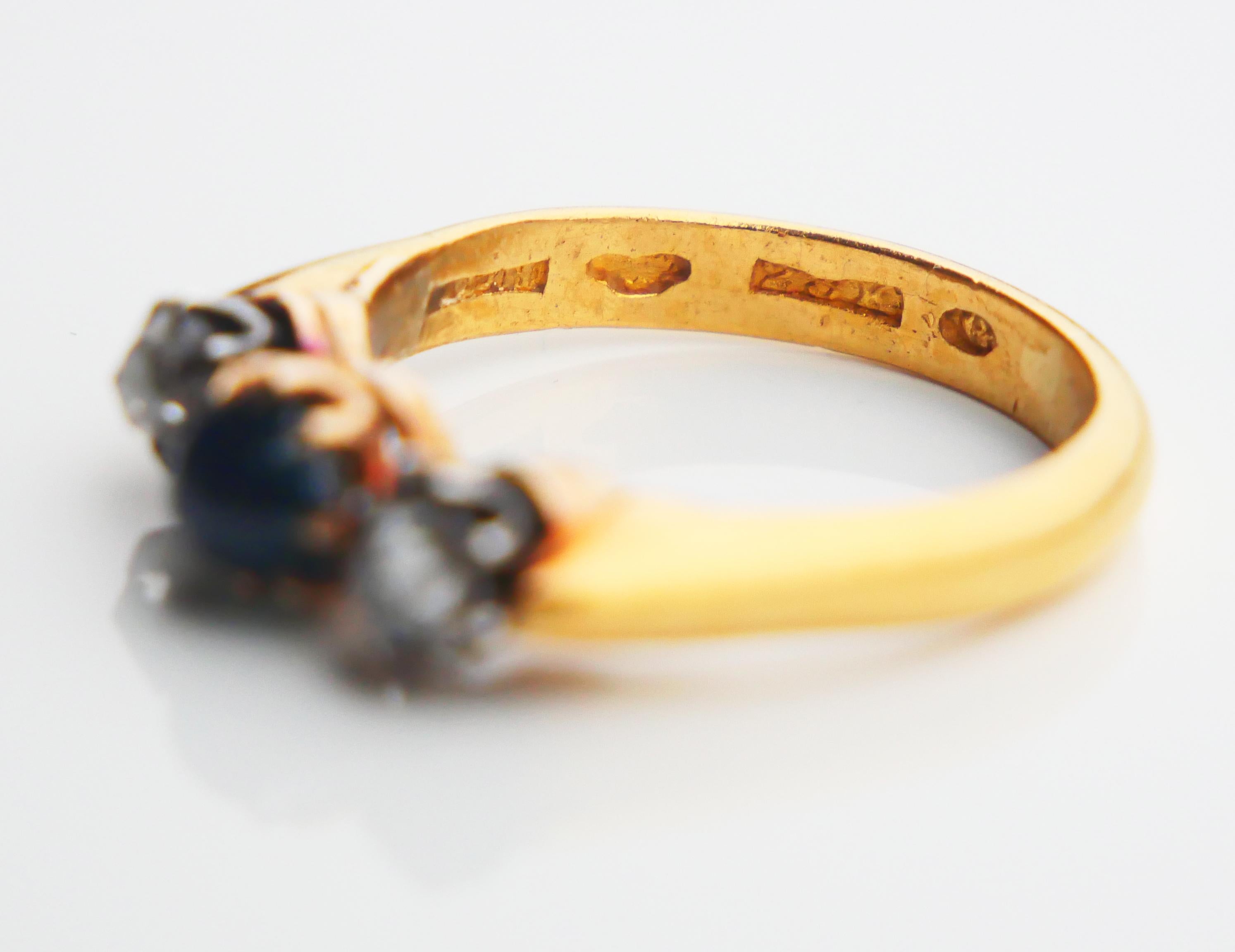 1926 Ring 3 stones natural 0.8ct Sapphire 0.5ctw Diamonds 23K Gold ØUS 7.25/ 6gr For Sale 9