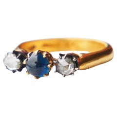 1926 Ring 3 stones natural 0.8ct Sapphire 0.5ctw Diamonds 23K Gold ØUS 7.25/ 6gr